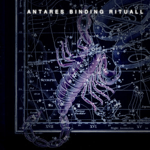 cover art for the EP Antares Binding Rituall, it reads the eponymous EP title over an old engraving of the Scorpius constellation in light blue over dark purple