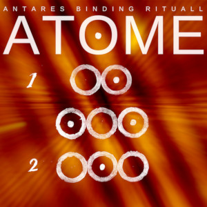 cover art for the track AT,OME, it reads Antares Binding Rituall, ATOME and show old engravings of the idea of atomes in water molecules on a golden background